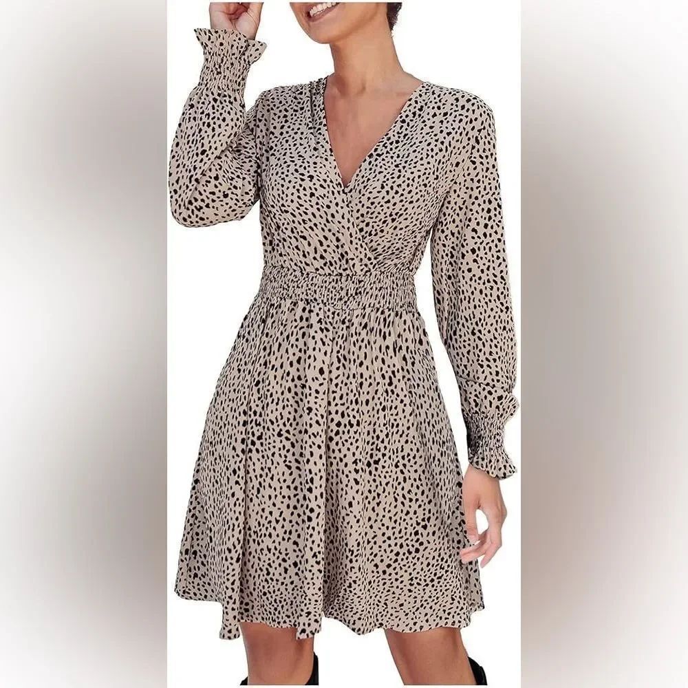 Elegant Long Sleeve Animal Print Dress